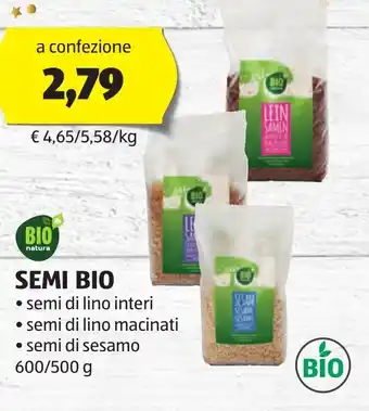 ALDI SEMI BIO semi di lino interi 600/500 g offerta
