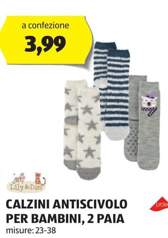 ALDI CALZINI ANTISCIVOLO PER BAMBINI, 2 PAIA 23-38 offerta