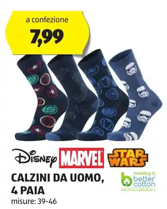 ALDI CALZINI DA UOMO, 4 PAIA 39-46 offerta