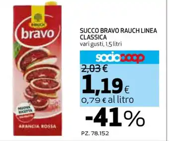 Ipercoop SUCCO BRAVO RAUCH LINEA CLASSICA vari gusti, 1,5 litri offerta