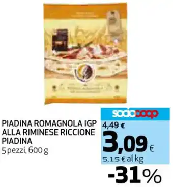 Ipercoop PIADINA ROMAGNOLA IGP ALLA RIMINESE RICCIONE PIADINA 5 pezzi, 600 g offerta