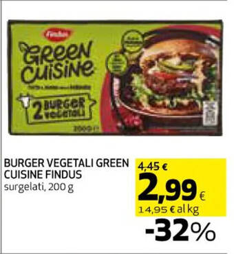Ipercoop BURGER VEGETALI GREEN 4,45 € CUISINE FINDUS surgelati, 200 g offerta