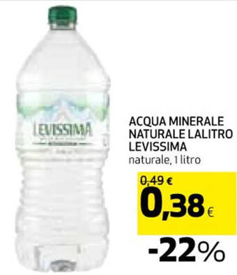 Ipercoop ACQUA MINERALE NATURALE LALITRO LEVISSIMA naturale, 1 litro offerta