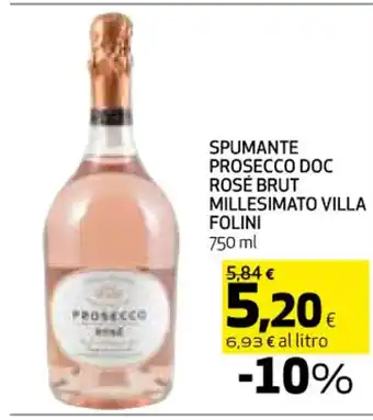 Ipercoop SPUMANTE PROSECCO DOC ROSÉ BRUT MILLESIMATO VILLA FOLINI 750 ml offerta