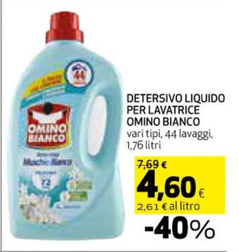 Ipercoop DETERSIVO LIQUIDO PER LAVATRICE OMINO BIANCO 1,76 litri offerta