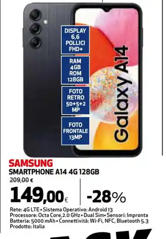 Ipercoop SAMSUNG SMARTPHONE A14 4G 128GB offerta