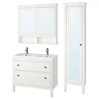Hemnes / odensvik set arredo bagno, 6 pezzi, bianco/miscel voxnan, 103 cm