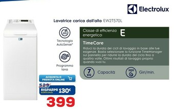 Electrolux EW2T570U Lavatrice Libera Installazione Caricamento Dall'alto Bianco 7 Kg 1000 Giri/min A+++