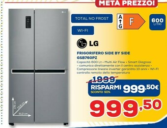 Euronics LG GSB760PZXV Frigorifero Side-by-side Libera Installazione 626 L F Acciaio Inossidabile offerta