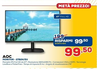 Euronics Aoc B2 27B2H/EU LED Display 68,6 Cm (27") 1920 X 1080 Pixel Full HD Nero offerta