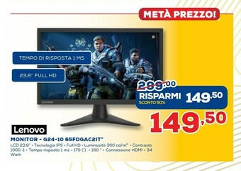 Euronics Tempo Lenovo G24-10 59,9 Cm (23.6") 1920 X 1080 Pixel Full HD Nero offerta