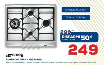 Euronics Smeg SR264XGH2 Piano Cottura Nero, Argento Da Incasso 60 Cm Gas 4 Fornello(i) offerta