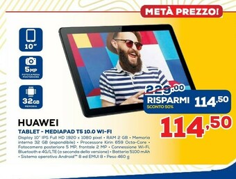 Euronics Huawei MediaPad T5 4G LTE-TDD 32 GB 25,6 Cm (10.1") Hisilicon Kirin 2 GB Wi-Fi 5 (802.11ac) Android 8.0 Nero offerta