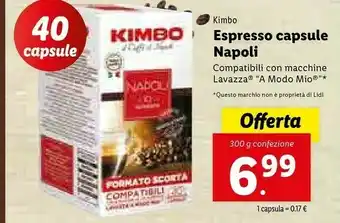 Lidl Kimbo Espresso Capsule Napoli Compatibili Con Macchine Lavazza A Modo Mio offerta