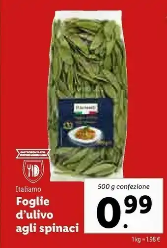 Lidl Italiamo Foglie D'ulivo Agli Spinaci offerta