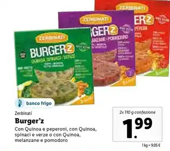 Lidl Zerbinati Burger'z Quinoa Melanzane E Pomodoro 220 G(ml) offerta