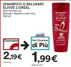 Coop L'Oreal Shampoo O Balsamo Elvive offerta