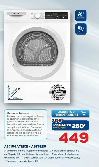 Euronics Smeg Asciugatrice AST82EU offerta