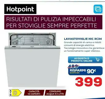 Euronics Hotpoint HIC 3C34 Lavastoviglie A Scomparsa Totale 14 Coperti D offerta