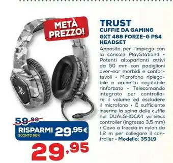 Euronics Trust GXT 488 Forze PS4 Cuffia Padiglione Auricolare Nero, Grigio offerta