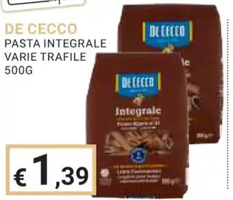 Eté DE CECCO PASTA INTEGRALE VARIE TRAFILE 500G offerta