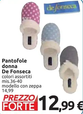Carrefour Pantofole donna De Fonseca colori assortiti mis.36-40 offerta
