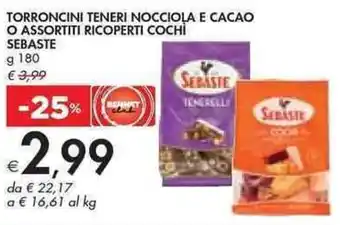 Bennet TORRONCINI TENERI NOCCIOLA E CACAO O ASSORTITI RICOPERTI COCHI SEBASTE g 180 offerta