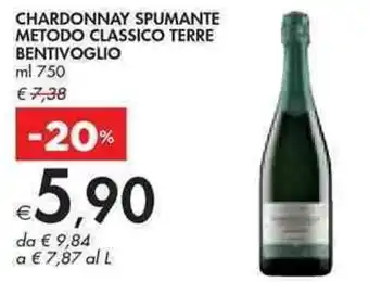 Bennet CHARDONNAY SPUMANTE METODO CLASSICO TERRE BENTIVOGLIO ml 750 offerta