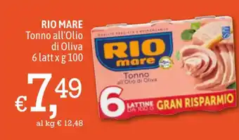 Famila RIO MARE Tonno all'Olio di Oliva 6 latt x g 100 offerta