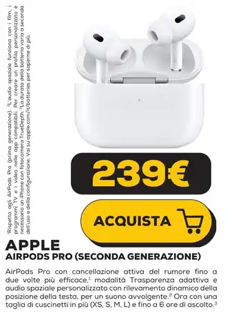 Euronics APPLE AIRPODS PRO (SECONDA GENERAZIONE) offerta