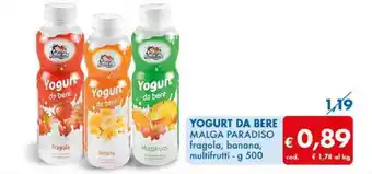 MD Discount YOGURT DA BERE MALGA PARADISO fragola, banana, multifrutti - g 500 offerta
