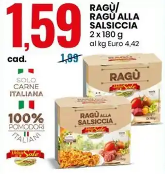 Eurospin RAGÙ/ RAGU ALLA SALSICCIA 2 x 180 g offerta