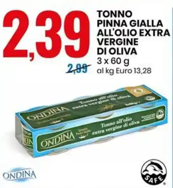 Eurospin TONNO PINNA GIALLA ALL'OLIO EXTRA VERGINE DI OLIVA 3 x 60 g offerta