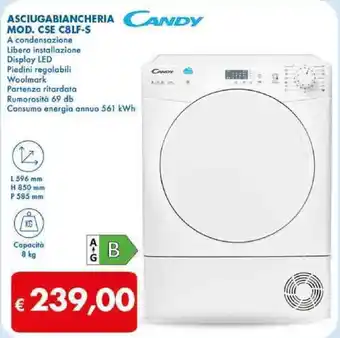 CANDY ASCIUGABIANCHERIA MOD. CSE C8LF-S