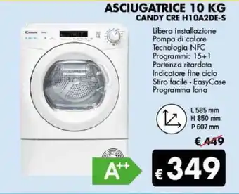 MD Discount ASCIUGATRICE 10 KG CANDY CRE H10A2DE-S offerta