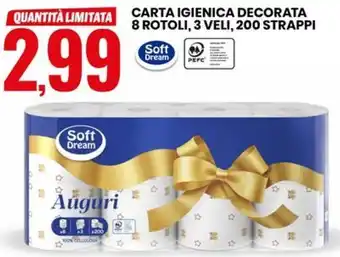 Eurospin CARTA IGIENICA DECORATA 8 ROTOLI, 3 VELI, 200 STRAPPI offerta
