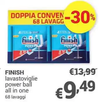 Unes FINISH lavastoviglie power ball all in one 68 lavaggi offerta