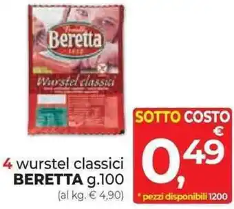 Supermercati Dok 4 wurstel classici BERETTA g.100 offerta