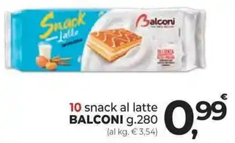 Supermercati Dok 10 snack al latte BALCONI g.280 offerta