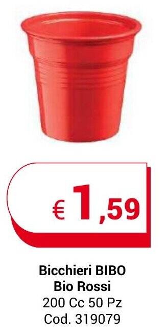 Centro Cash Bicchieri BIBO Bio Rossi 200 Cc 50 Pz offerta