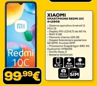 Euronics XIAOMI SMARTPHONE REDMI 10C 4+128GB offerta