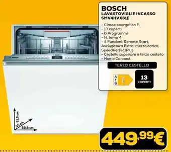 Euronics BOSCH LAVASTOVIGLIE INCASSO SMV4HVX31E offerta