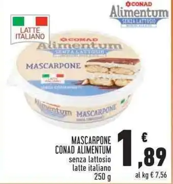 Conad City MASCARPONE CONAD ALIMENTUM senza lattosio latte italiano 250g offerta