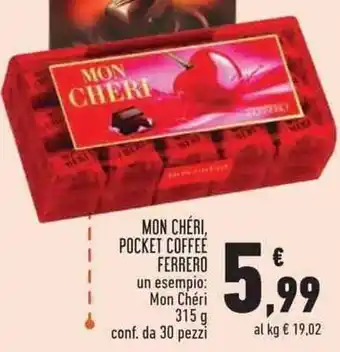 Conad City MON CHÉRI, POCKET COFFEE FERRERO un esempio: Mon Chéri 315g conf. da 30 pezzi offerta