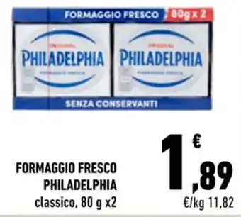 Conad City FORMAGGIO FRESCO PHILADELPHIA classico, 80 g x2 offerta