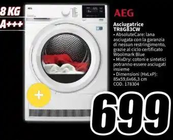 MediaWorld AEG Asciugatrice TR8G83CW offerta