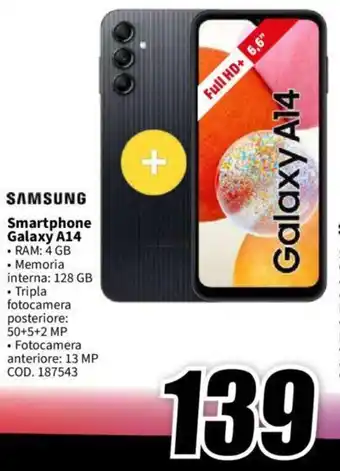 MediaWorld SAMSUNG Smartphone Galaxy A14 offerta