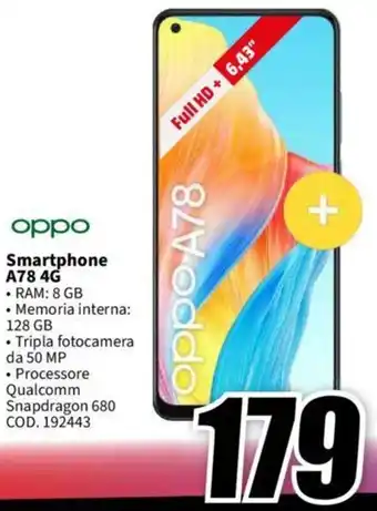 MediaWorld oppo Smartphone A78 4G offerta