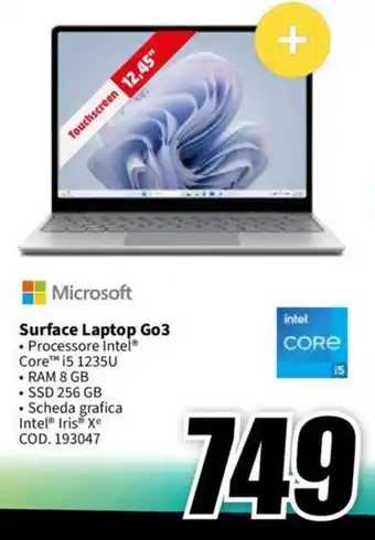 MediaWorld Microsoft Surface Laptop Go3 offerta
