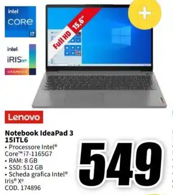 MediaWorld Lenovo Notebook IdeaPad 3 15ITL6 offerta